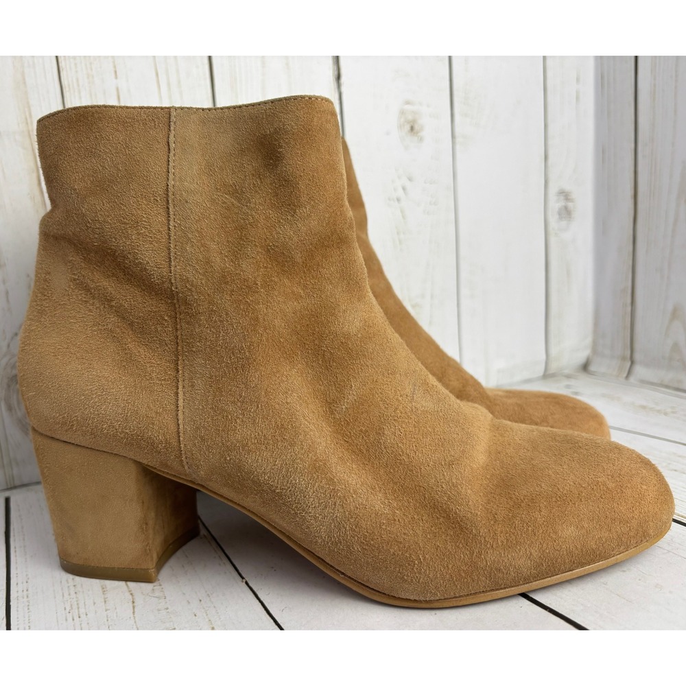 Aldo Womens Tan Suede Block Heel Ankle Boots Round Toe Camel Booties US 6.5
